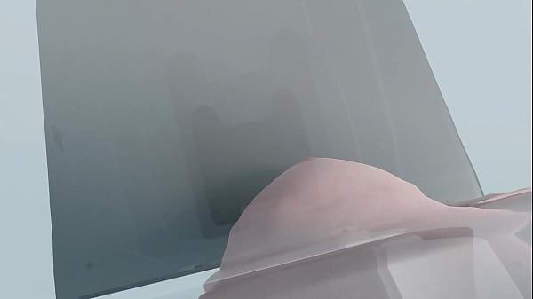 Young Lady with big tits getting her big tits squeezed for mammography (animation, Cranio-Caudal Projection top view)