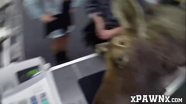 Cuties earn some money by sharing a cock in the pawnshop