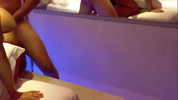 eater makes cuckold sign while eating cuckold woman without a condom