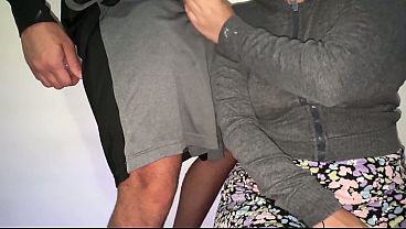 She almost gets caught grabbing a stranger's cock.