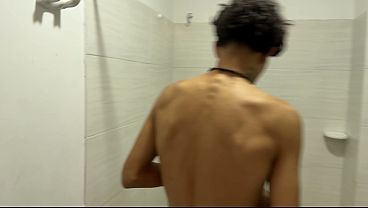 Curious stepmother with a big ass enters her stepson's bathroom just to show him how to fuck a real woman.