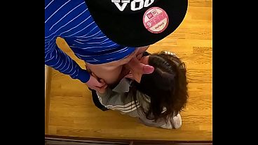 Mirror fuck with guy in a cap (kisses, big dick blowjob, standing doggy)