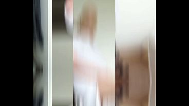White kaftan, tights and sexy high heels 19 sec