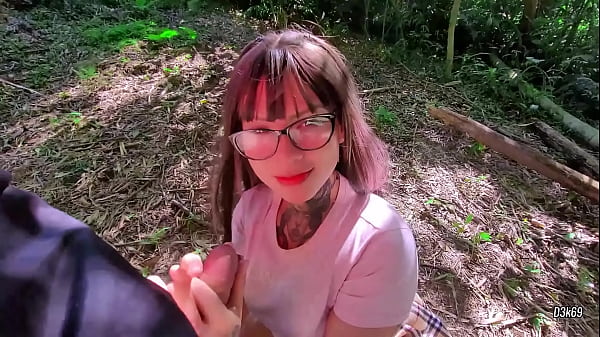 Public Student Upskirt Tease and Blowjob in Nature POV