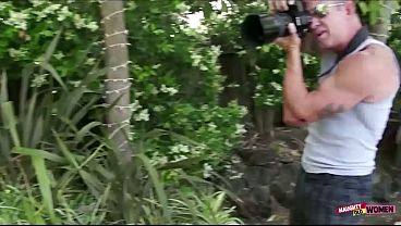 Blonde girl masturbating for a guy whose big cock is ready for hardcore action