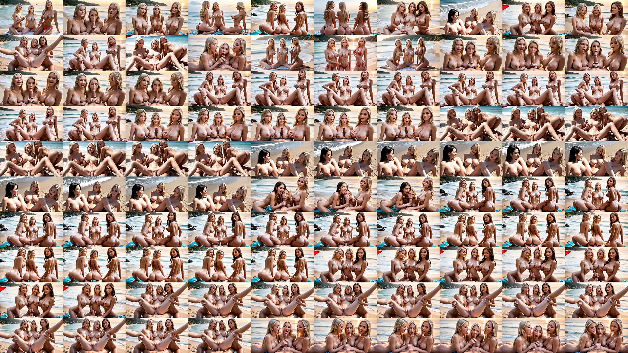 Foursome on a Nudist Beach with Three Busty Blondes - Hard Anal Sex - AI Generation 预览图
