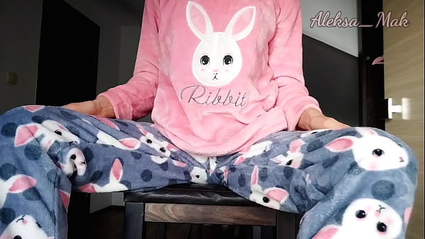 in Pajamas Teases and Masturbates Pussy