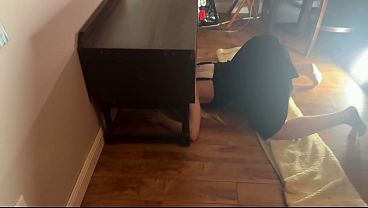 stuck step daughter gets fucked, throated, fingered with big cock step-dad