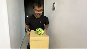 My little stepbrother gives me his big penis in a gift box for my birthday, I get horny and he ends up putting his big dick inside me.