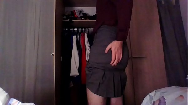 Download Video - Sexy crossdresser secretary ejaculating just for you in silk and skirt