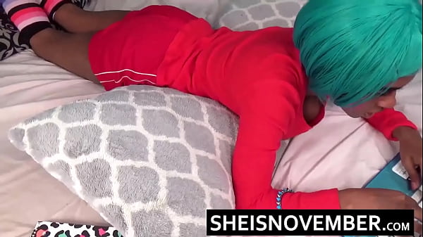 Kawaii Girl Real Intense Orgasm! Wet Pussy Squirt, Skinny Young Ebony Cosplay Model Sheisnovember Spreading Open Her Slender Brown Perfect Legs Apart and Ejaculating Warm Cunt Juices On Her Dark Red Panties By Msnovember