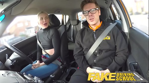 Fake Driving School lesson ends in suprise squirting orgasm and creampie