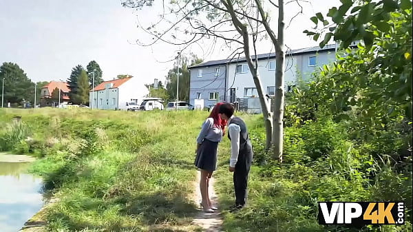 VIP4K. Sexy redhead Miss Olivia showed her red lingerie and fucked in public in front of her BF