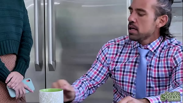 Stepdad Johnny Castle pounds Lily Lalimar's pussy over the kitchen counter