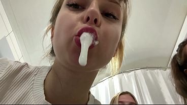 Teeth Brushing Spitting POV Triple Female Domination Thumbnail