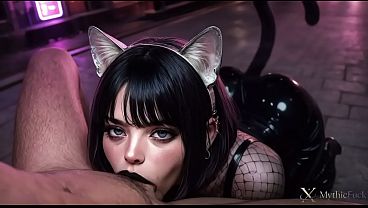 I fucked a horny female entertainer in a cat costume right in the middle of the street!! She went wild for my huge black cock!! I really stretched out her tight holes...[AI]