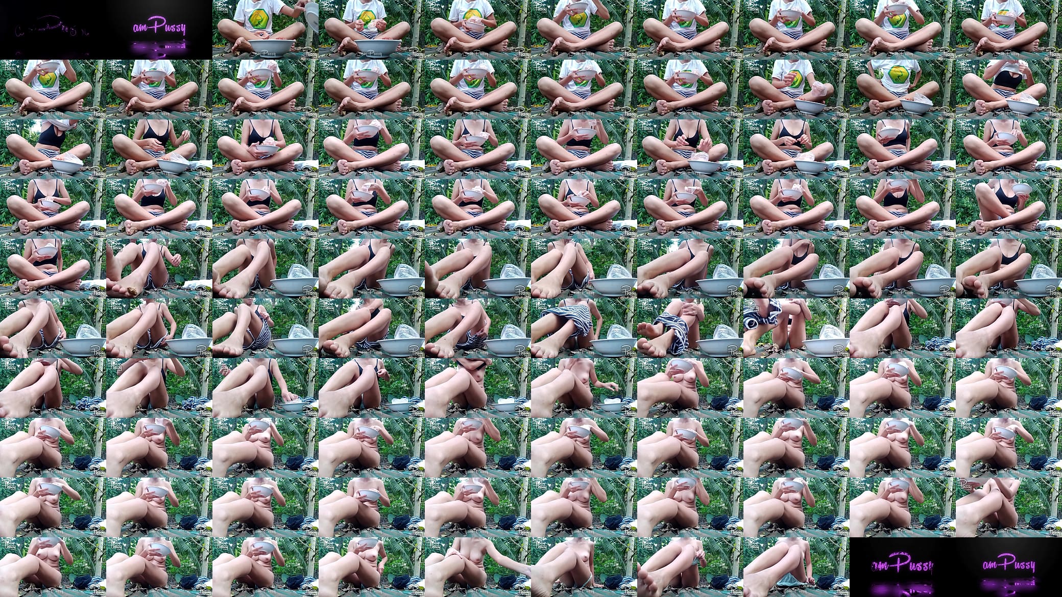 Asian girl is eating naked outdoors 预览图