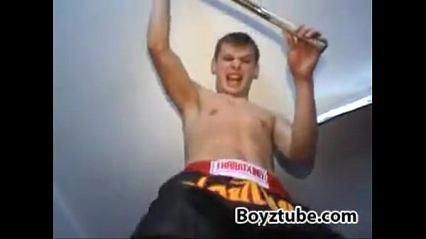 Cute muscled twink kickboxer master tramples slave