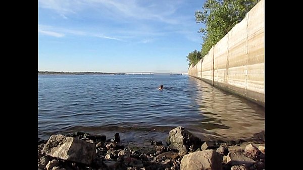 swim with a long 18 inch dildo 45cm deep in ass outdoor