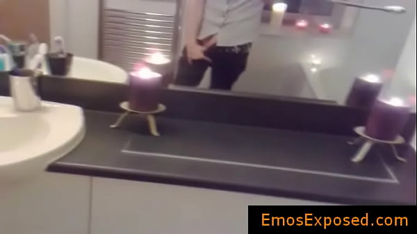 Emo redhead jerking his penis in the mirror gay porno