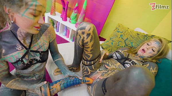 Heavy Tattooed Lesbians riding big Toys - ANAL,...