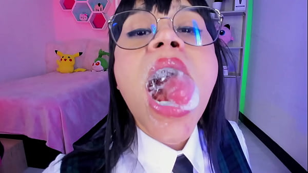 Download Video - Lila Jordan plays with frothy saliva