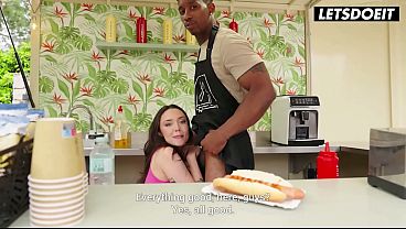 Brunette Drops to Her Knees Behind the Counter to Gag on BBC