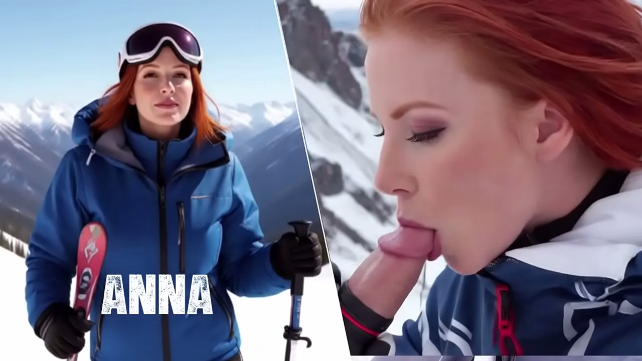 Anna gives a fantastic blowjob in public at the ski resort.