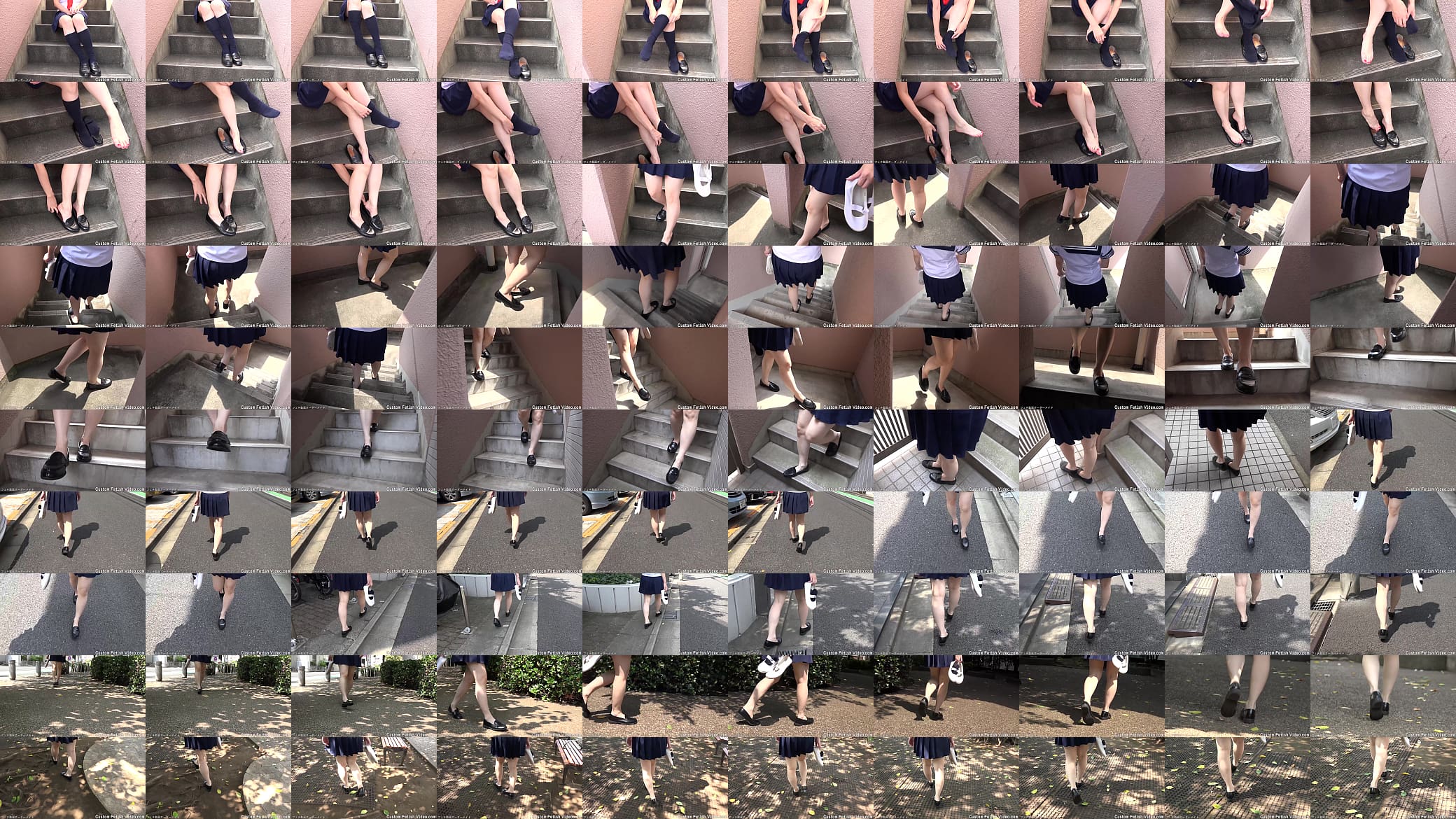 Student girl walks in the park taking off socks and putting on shoes with bare feet 预览图