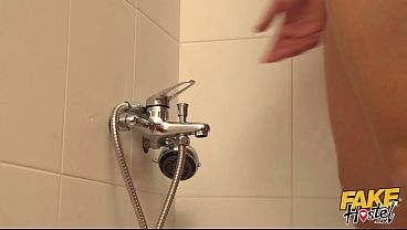 Her tight, warm, slippery wet pussy squelches as she cums in missionary - Fake Hostel