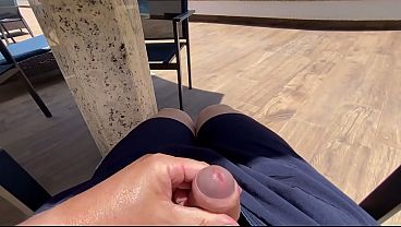 Milf caught me jerking off at public pool and helped me cum.