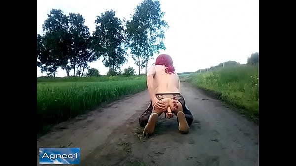 Crossdresser masturbates anal pussy on the road