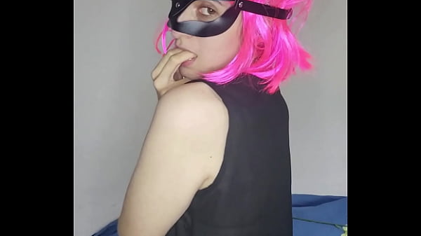 Listen to my moans with my kitty mask and natural tits