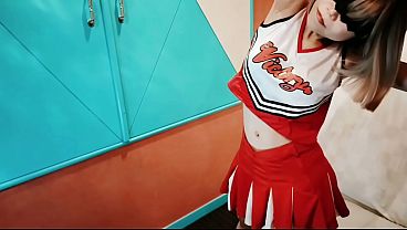 Cute busty married woman exercises in a sexy cheerleader costume 2. Home made amateur personal filming Kawasaki