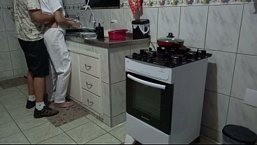 Maid had her ass used while washing dishes.