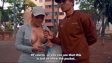 Tattooed guy fucks a redheaded stranger by offering her $$$