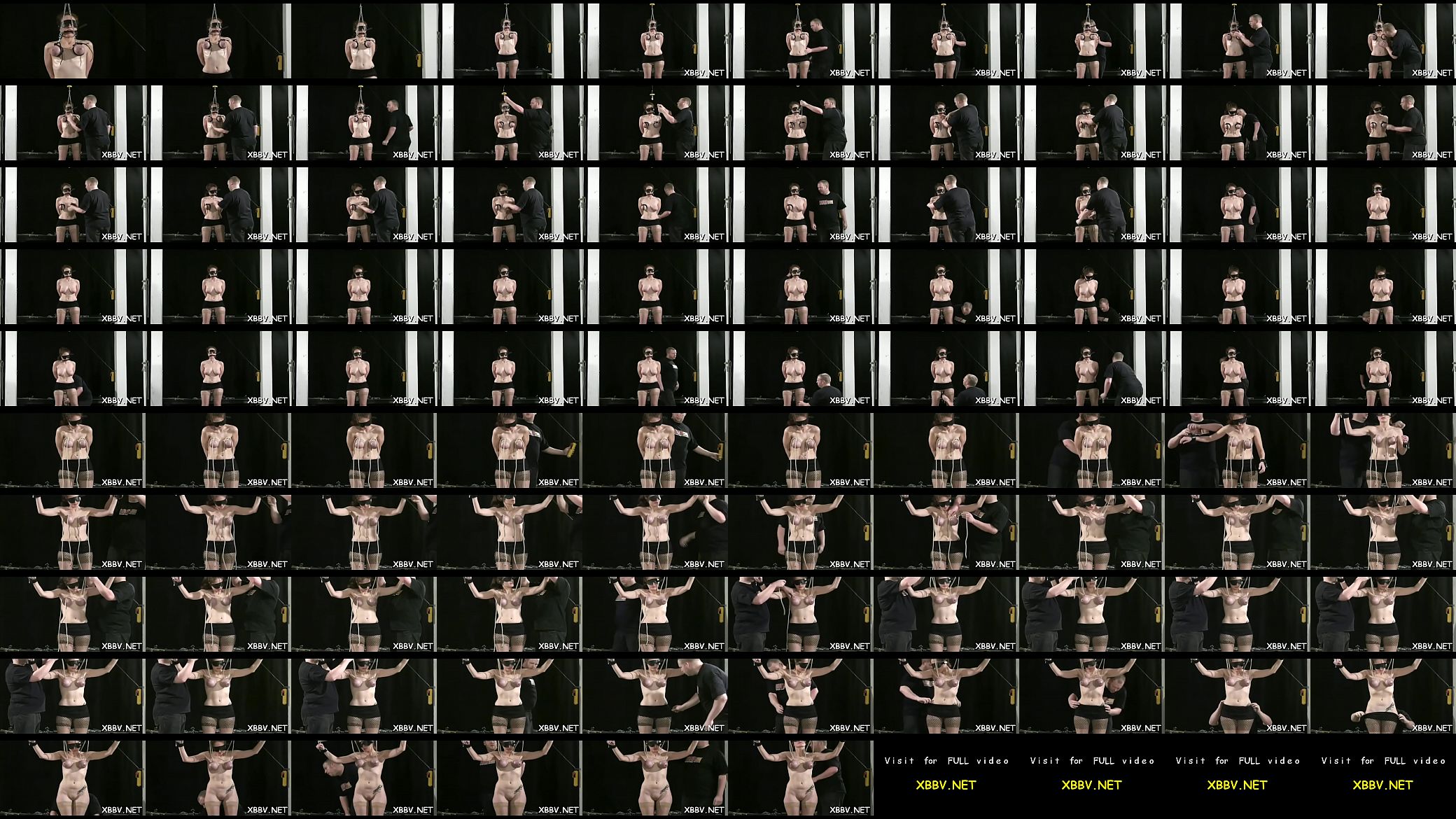 Bare wife stands tied up and endures heavy breast bondage 预览图