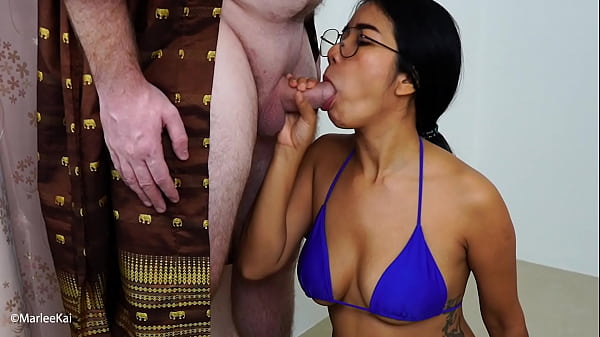 Asian Bikini Cum Dump Sucks Cock in Glasses