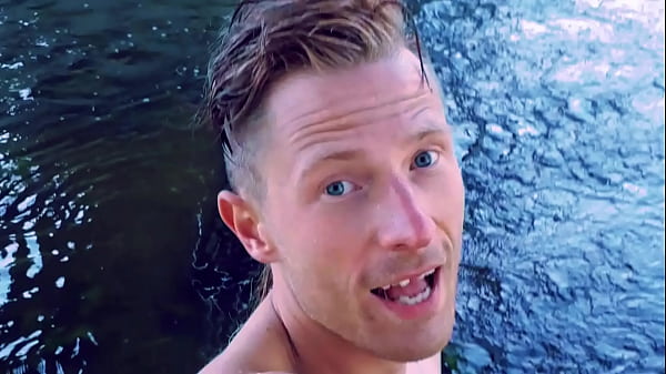 Naked bath in a river in slo-mo