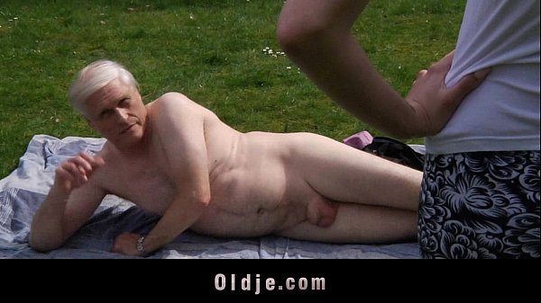 Young brunette slut fucks with grandpa in the park