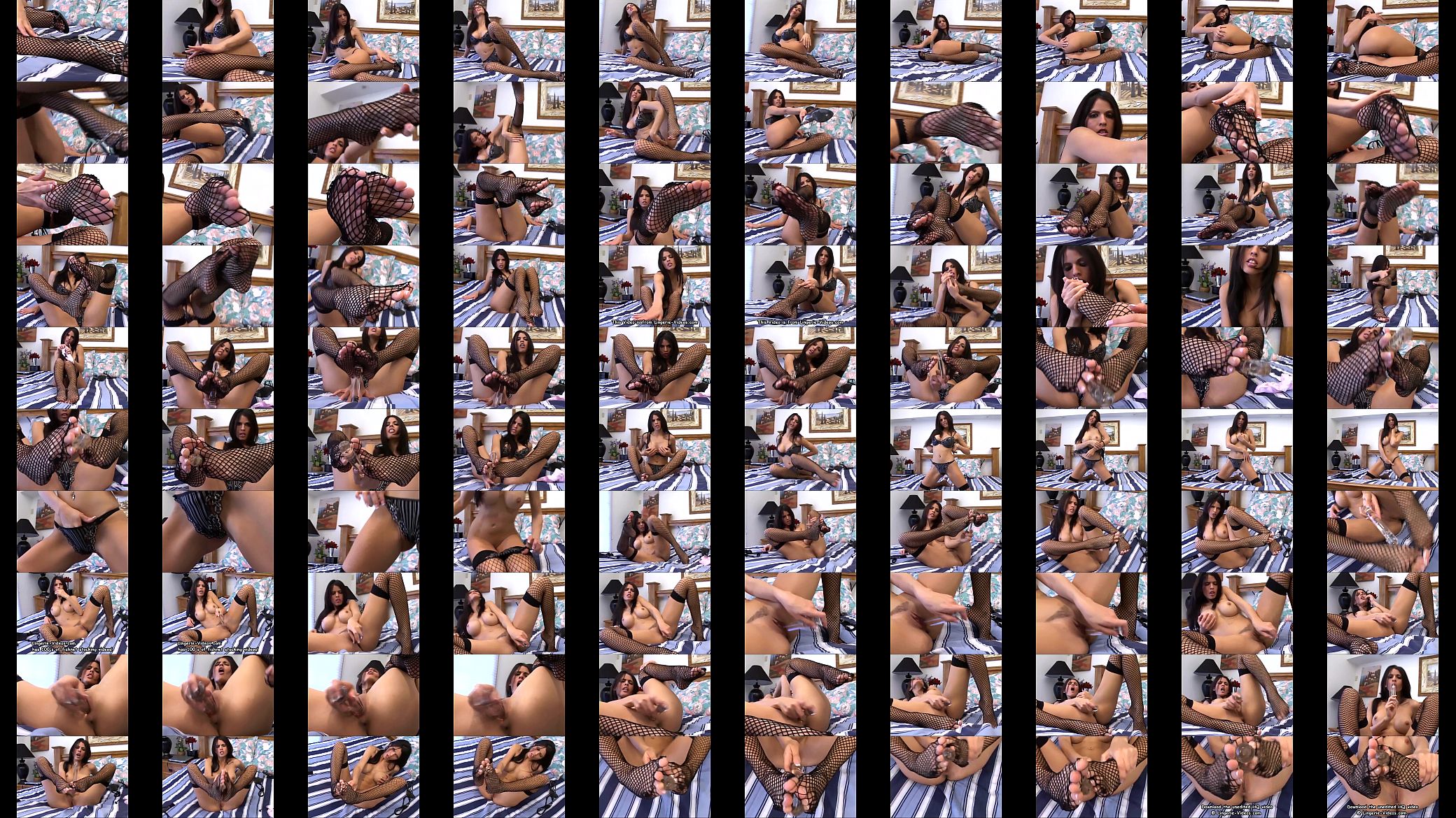 Brunette masturbates in sexy fishnets and panties 预览图