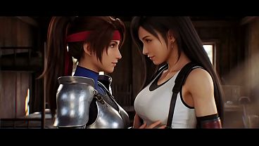 Tifa lockhart x Jessie lesbian kissing remake (Final Fantasy VII /AI generated)