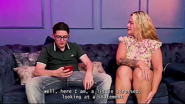 My grades in class aren't the best, so my blonde MILF stepmom fucks my big nerd cock as punishment.