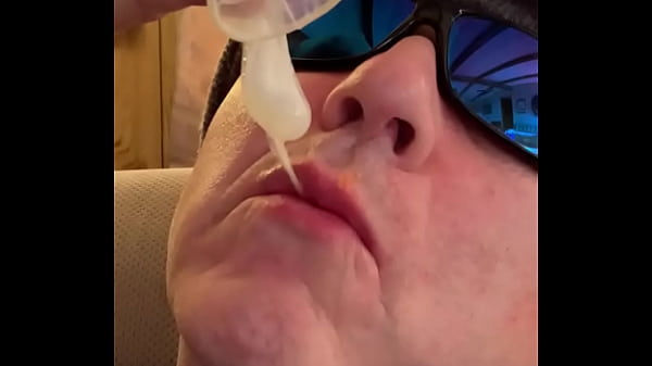Sucking cum out of a condom!