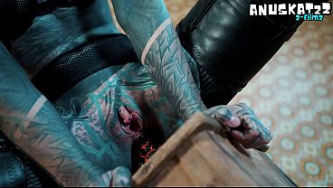 Tattooed Leather Bitch in Heels – Deep Anal Training Ride on Giant Black Cock on Chair