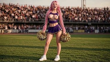Sexy Cheerleader - Pink Hair Girl Fucks on the Field, Blowjob & Cum in Mouth AI Generated