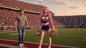 Sexy Cheerleader - Pink Hair Girl Fucks on the Field, Blowjob & Cum in Mouth AI Generated