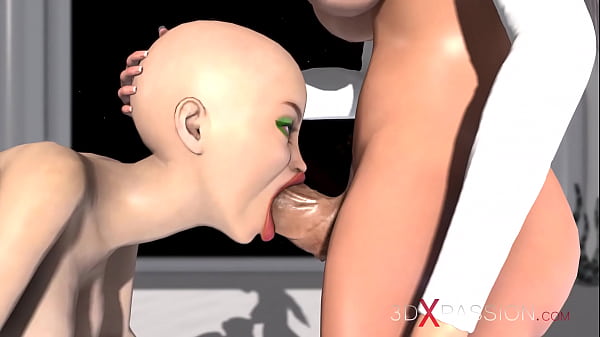 Sci-fi sex. 3d hot dickgirl plays with a sexy g...