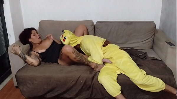 I caught my nerdy nephew Pikachu masturbating in the living room and I couldn't resist