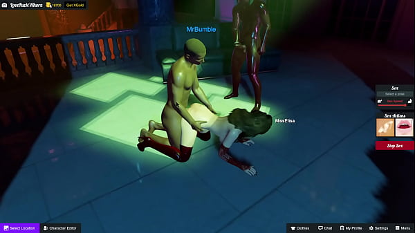 3DXChat Two monster cocks fucking me in public at Fresco Club.